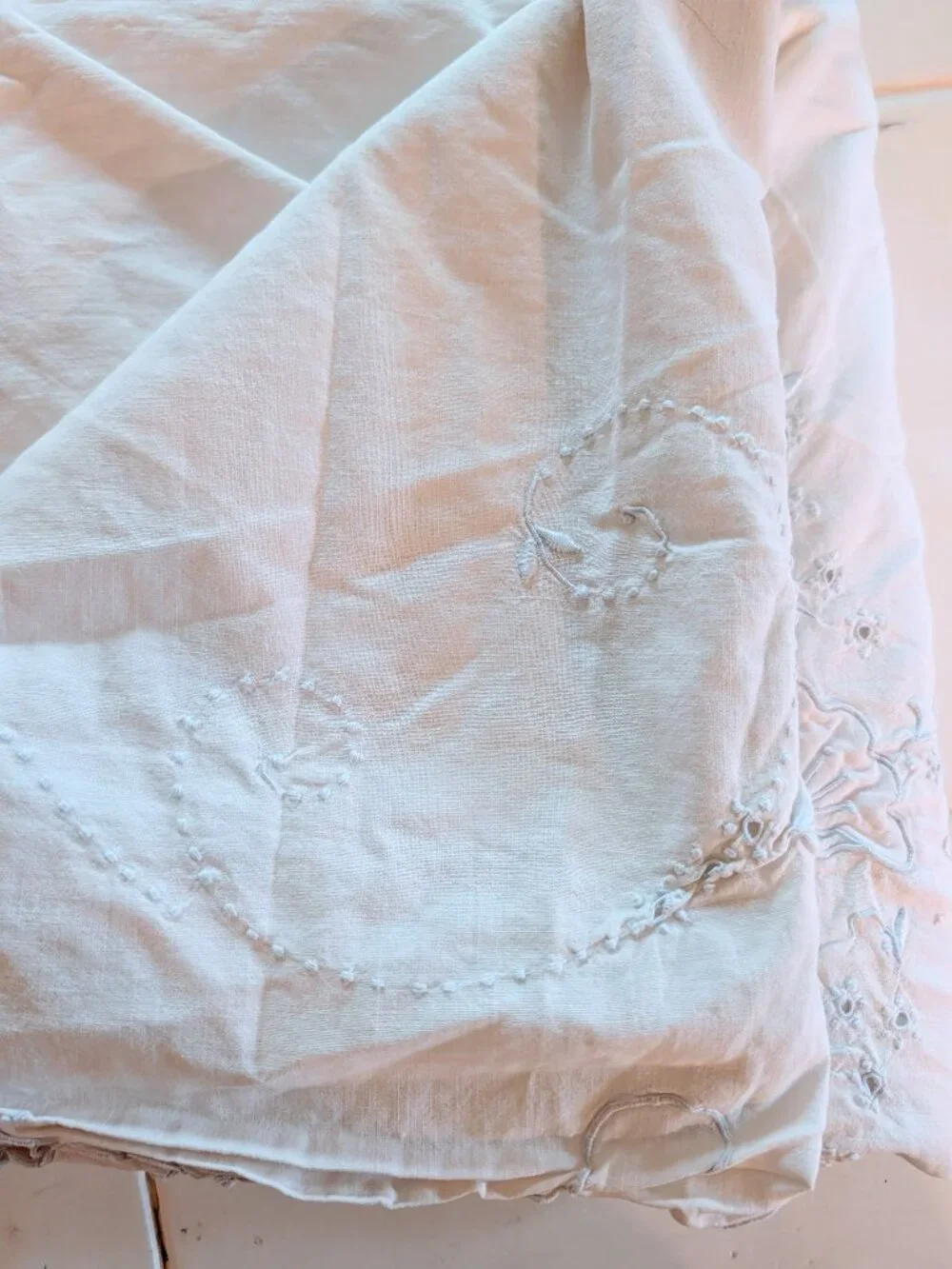 VTG White Eyelet Lace Scalloped Flat Sheet Full Double Bed Floral Cottagecore